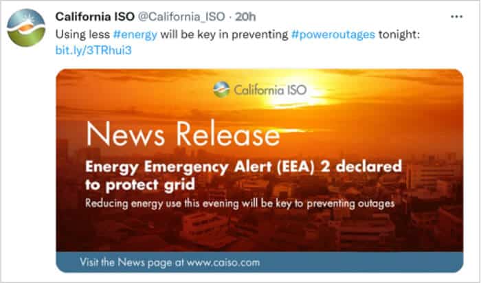 California ISO Energy Emergency Alert 2 Declared to Protect Grid